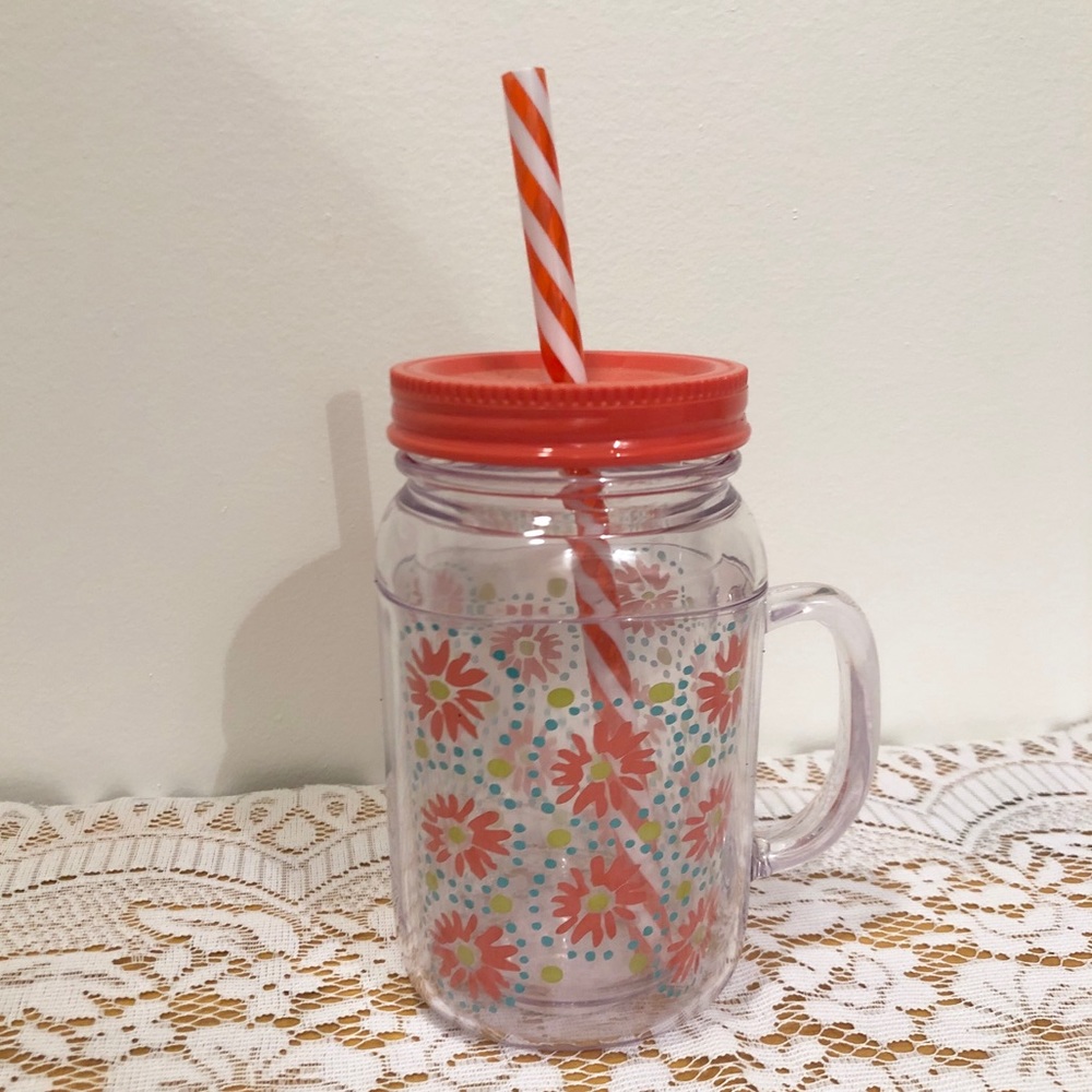 🌻 NEW Pioneer Woman Mason Jar Straw Tumbler Daisy
